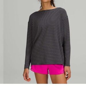 Lululemon Back in Action Black and White Striped Long Sleeve Top
